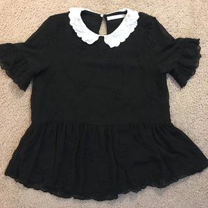 Zara black and white floral embroidered top